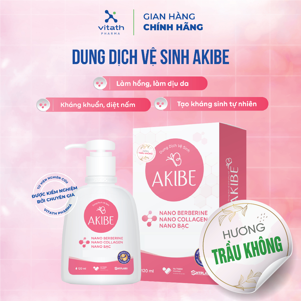 Dung dịch vệ sinh phụ nữ Akibe diệt nấm candida, kháng khuẩn, khử mùi, hỗ trợ làm hồng và se khít