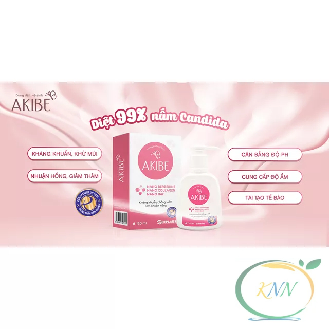 Dung dịch vệ sinh phụ nữ Akibe diệt nấm candida, kháng khuẩn, khử mùi, hỗ trợ làm hồng và se khít