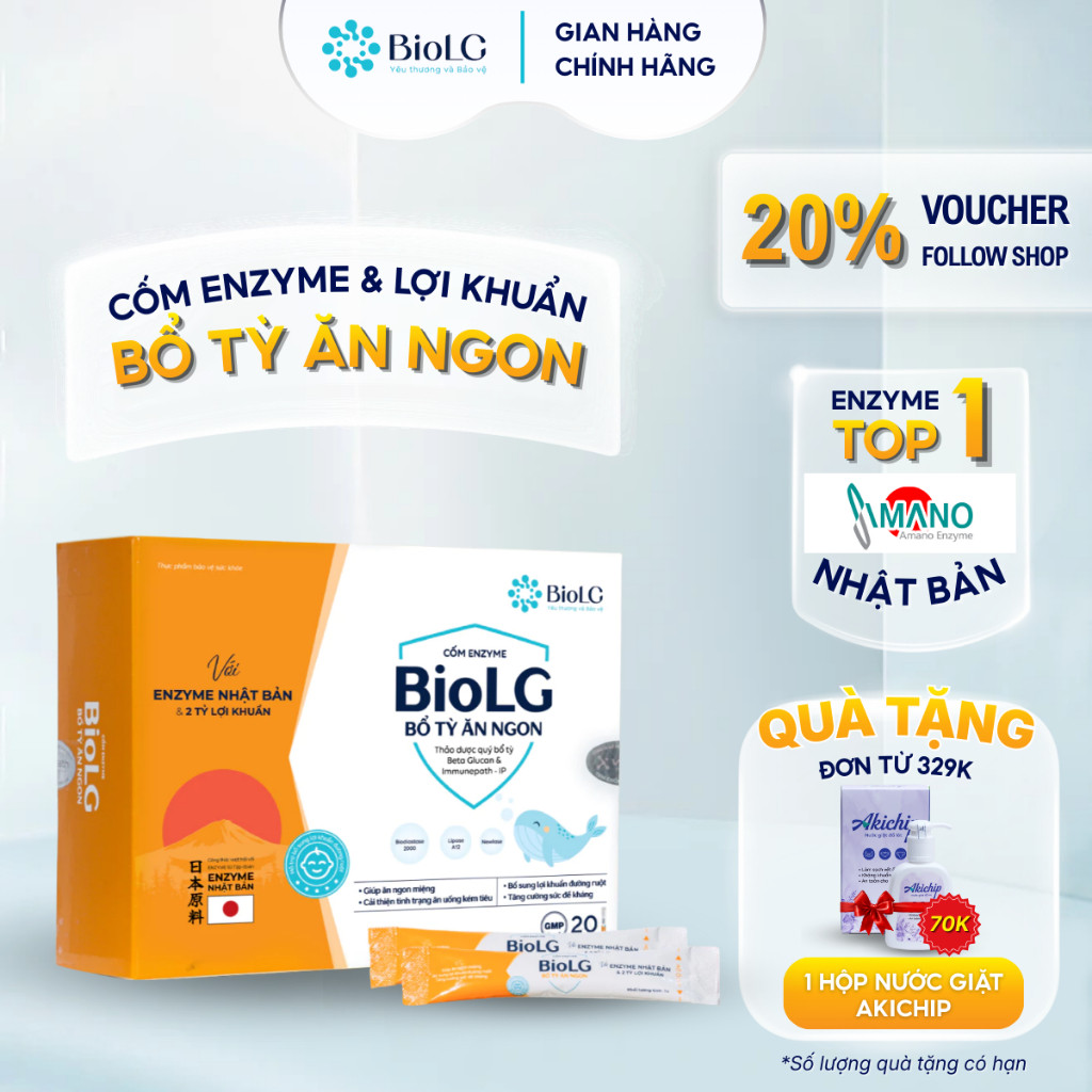 Cốm Enzyme BioLG Bổ Tỳ Ăn Ngon Dành Cho Bé Biếng Ăn Chậm Lớn Tiêu Hóa Kém Sức Đề Kháng Yếu 20 Gói