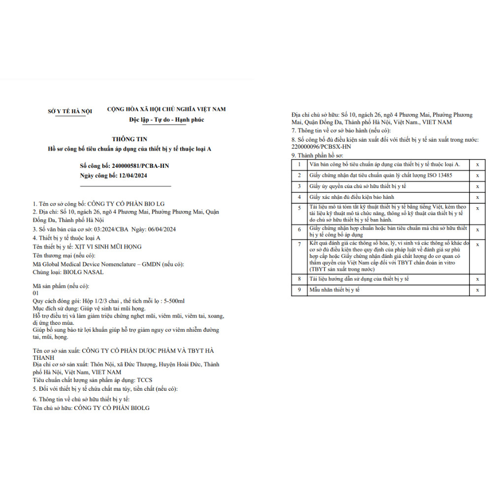 [QUÀ CHO MẸ] Xịt Mũi Họng Cho Trẻ BioLG Nasal 60 Tỷ Lợi Khuẩn Giảm Viêm Xoang Nghẹt Mũi Vệ Sinh Mũi Họng An Toàn