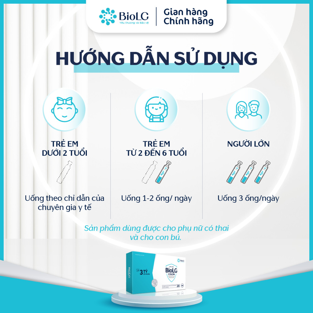 [QUÀ CHO MẸ] BioLG Colon Men Vi Sinh 3 Tỷ Lợi Khuẩn Bacillus Giảm Táo Bón Tiêu Chảy Đầy Hơi Hỗ Trợ Đại Tràng 20 Ống