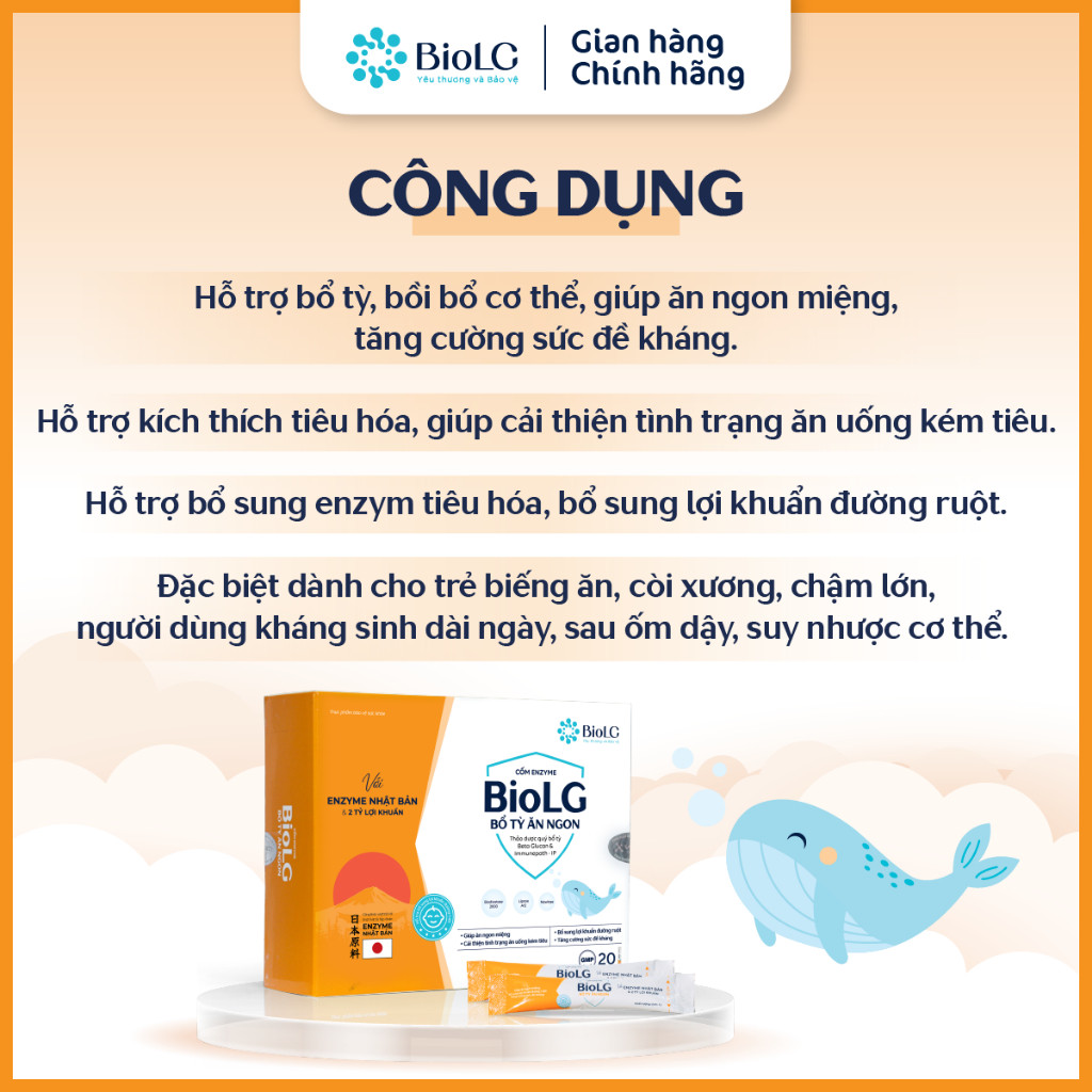 Cốm Enzyme BioLG Bổ Tỳ Ăn Ngon Dành Cho Bé Biếng Ăn Chậm Lớn Tiêu Hóa Kém Sức Đề Kháng Yếu 20 Gói