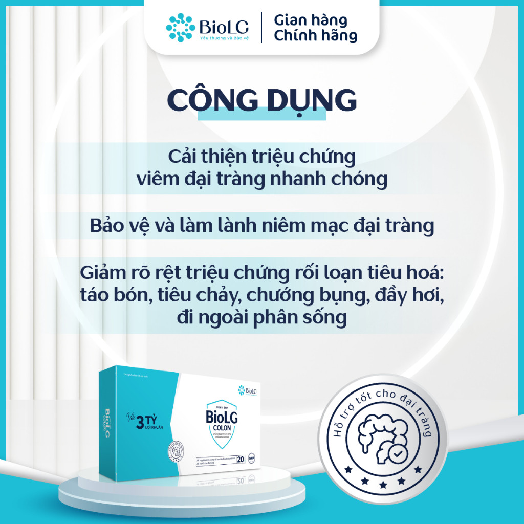 [QUÀ CHO MẸ] BioLG Colon Men Vi Sinh 3 Tỷ Lợi Khuẩn Bacillus Giảm Táo Bón Tiêu Chảy Đầy Hơi Hỗ Trợ Đại Tràng 20 Ống