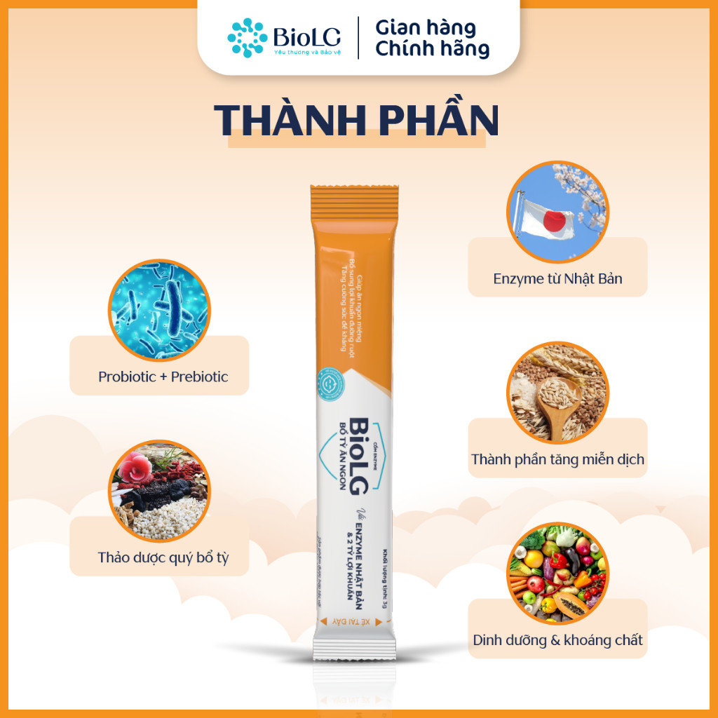 Cốm Enzyme BioLG Bổ Tỳ Ăn Ngon Dành Cho Bé Biếng Ăn Chậm Lớn Tiêu Hóa Kém Sức Đề Kháng Yếu 20 Gói