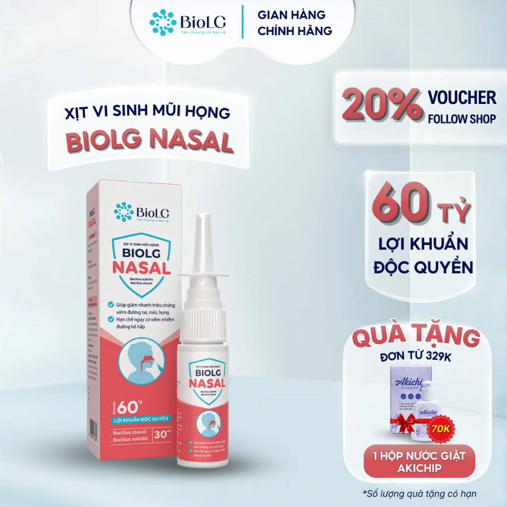 [QUÀ CHO MẸ] Xịt Mũi Họng Cho Trẻ BioLG Nasal 60 Tỷ Lợi Khuẩn Giảm Viêm Xoang Nghẹt Mũi Vệ Sinh Mũi Họng An Toàn