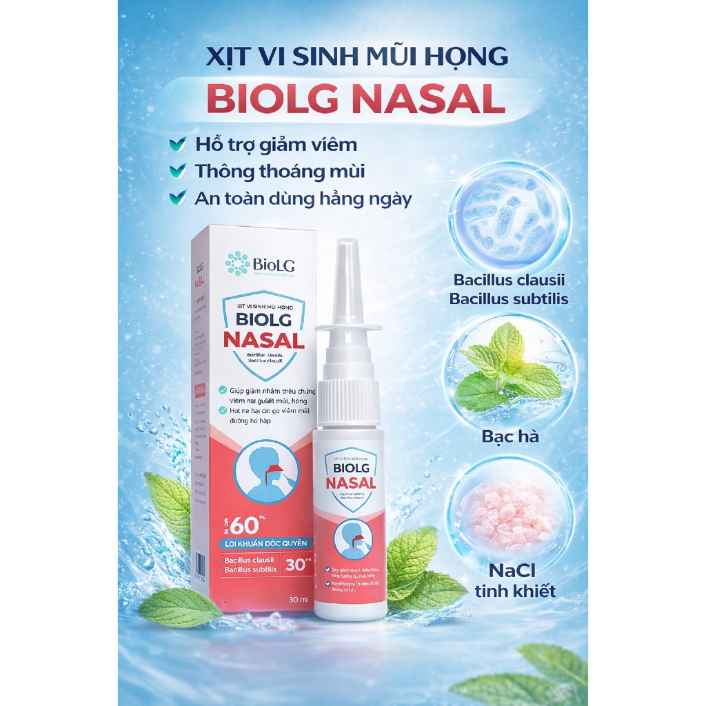 [ƯU ĐÃI QUÀ KHỦNG] Xịt Vi Sinh BioLG Nasal Bổ Sung 60Tỷ Lợi Khuẩn Hỗ Trợ Làm Giảm Triệu Chứng Hô Hấp