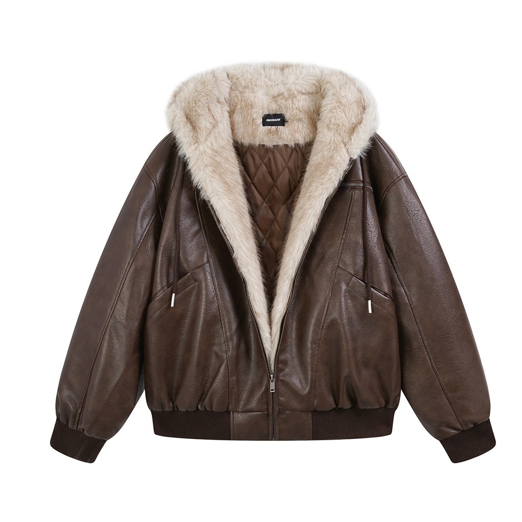 Jacket da trơn cổ lông KA299