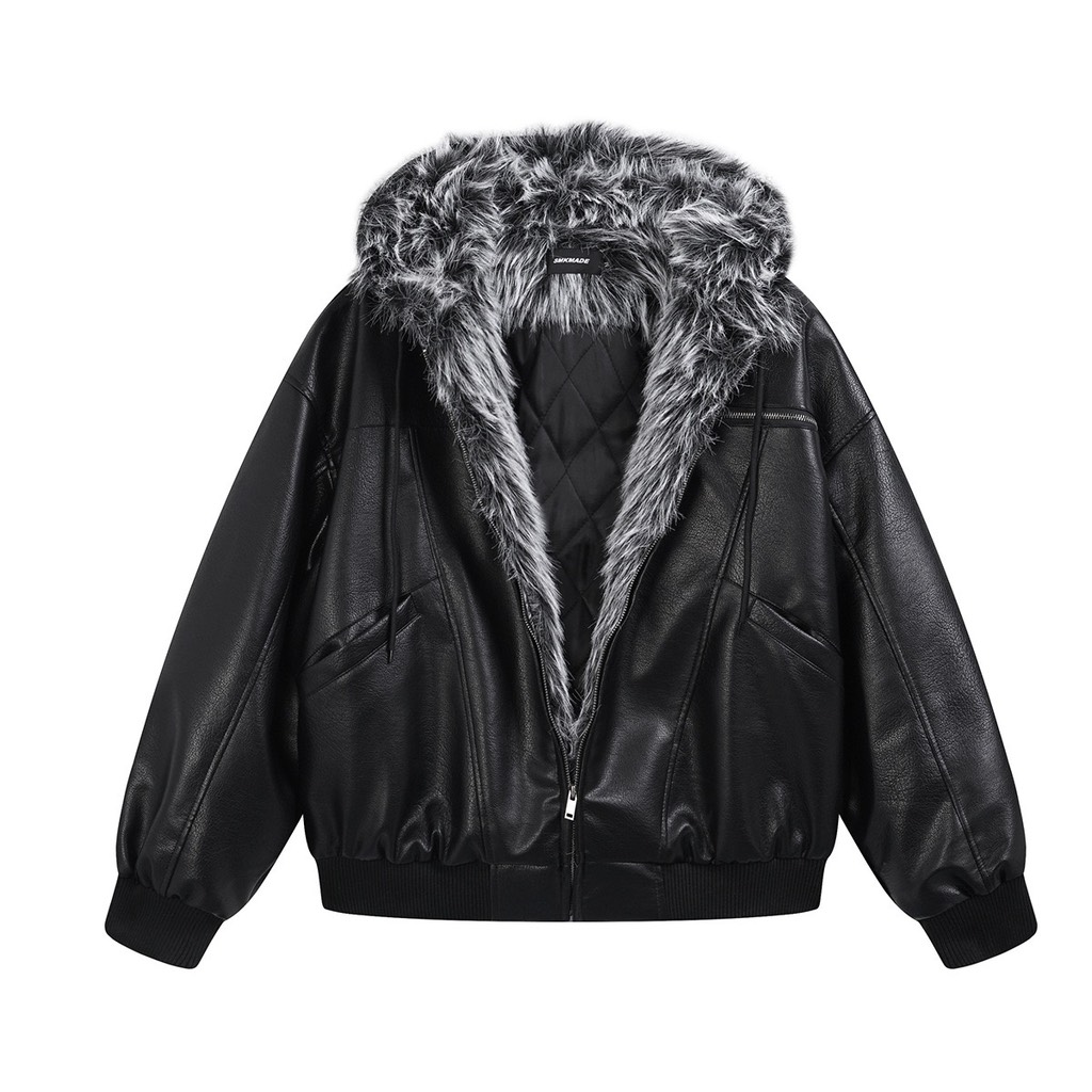 Jacket da trơn cổ lông KA299