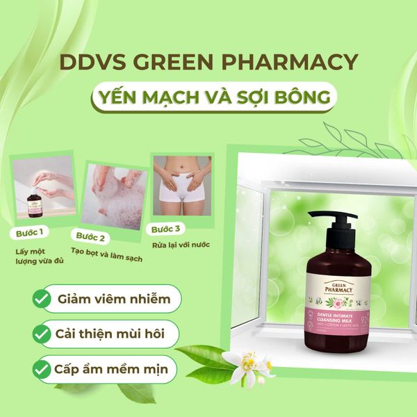Dung dịch vệ sinh phụ nữ Green Pharmacy dạng sữa làm dịu da chiết xuất Yến mạch và Hạt bông 370ml