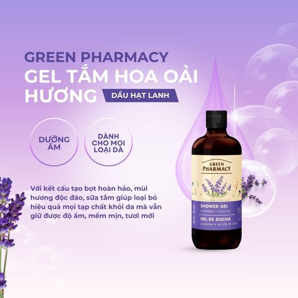 Gel tắm Green Pharmacy Hoa oải hương và dầu hạt lanh 500ml