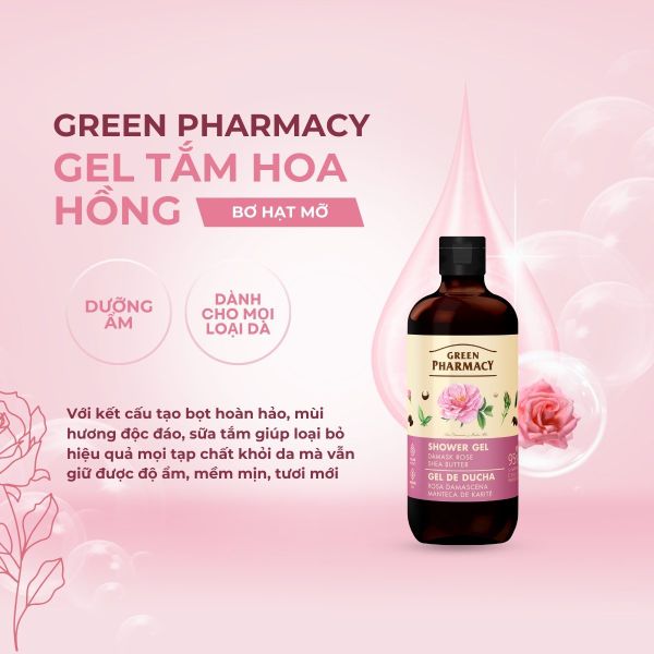 Gel tắm Green Pharmacy Hoa hồng Damask và Bơ hạt mỡ 500ml