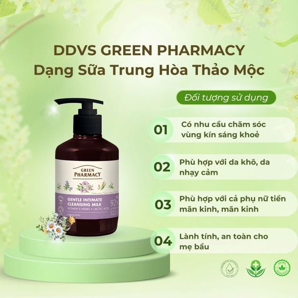 Dung dịch vệ sinh phụ nữ Green Pharmacy dạng sữa trung hòa chiết xuất Thảo Mộc 370ml