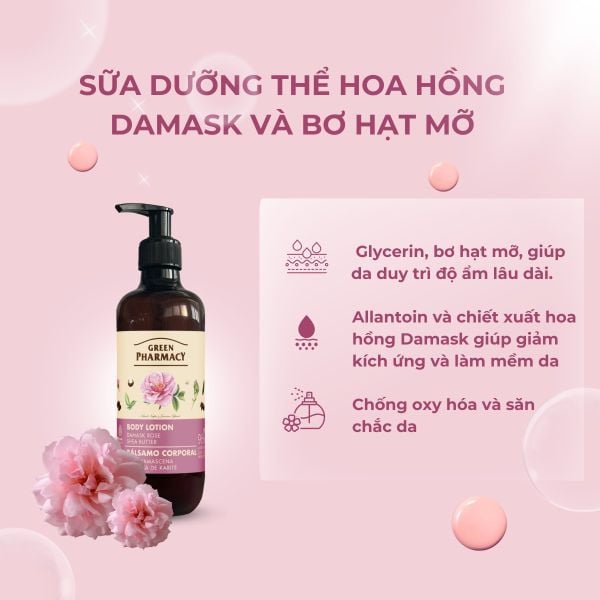 Sữa dưỡng thể Green Pharmacy Hoa hồng Damask và Bơ hạt mỡ 400ml