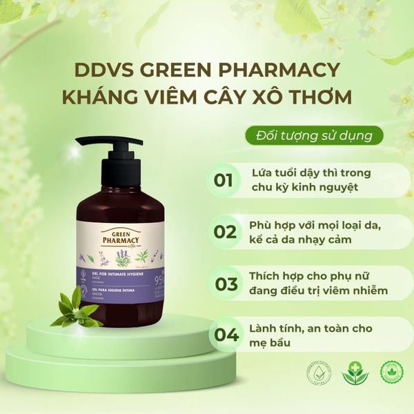 Dung dịch vệ sinh phụ nữ Green Pharmacy kháng viêm Cây Xô Thơm 370ml