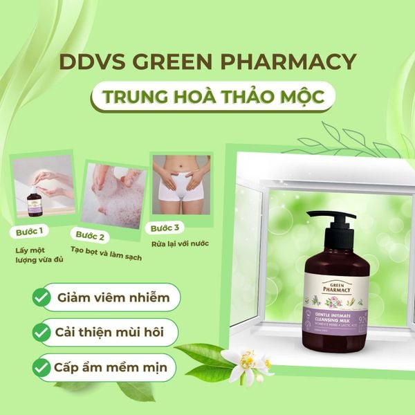 Dung dịch vệ sinh phụ nữ Green Pharmacy dạng sữa trung hòa chiết xuất Thảo Mộc 370ml