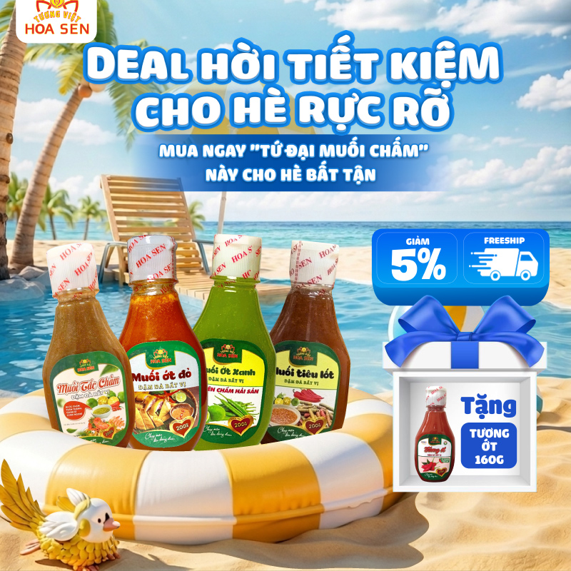 Combo "Tứ Đại Muối Chấm" 4 vị tặng thêm tương ớt 160g