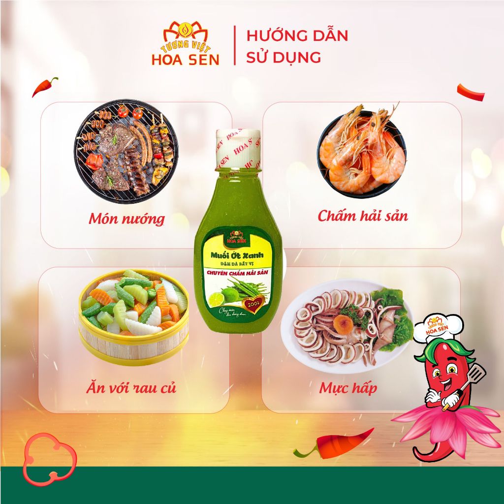Muối ớt xanh Tương Việt Hoa Sen, dùng chấm hải sản, đồ nướng, chai 185g