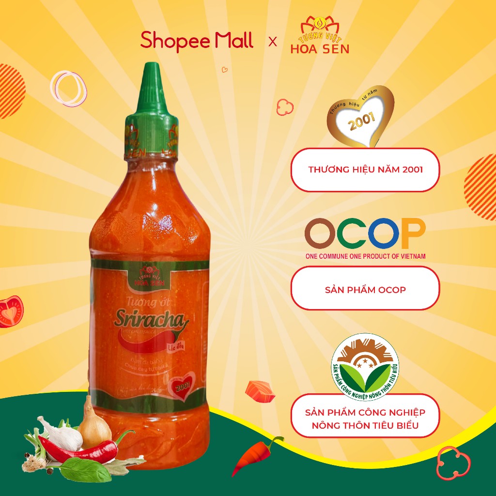 Tương ớt Sriracha Tương Việt Hoa Sen Chai 500g - Thơm ngon tròn vị