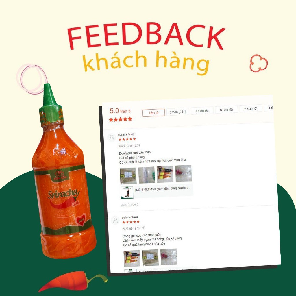 Tương ớt Sriracha Tương Việt Hoa Sen Chai 500g - Thơm ngon tròn vị
