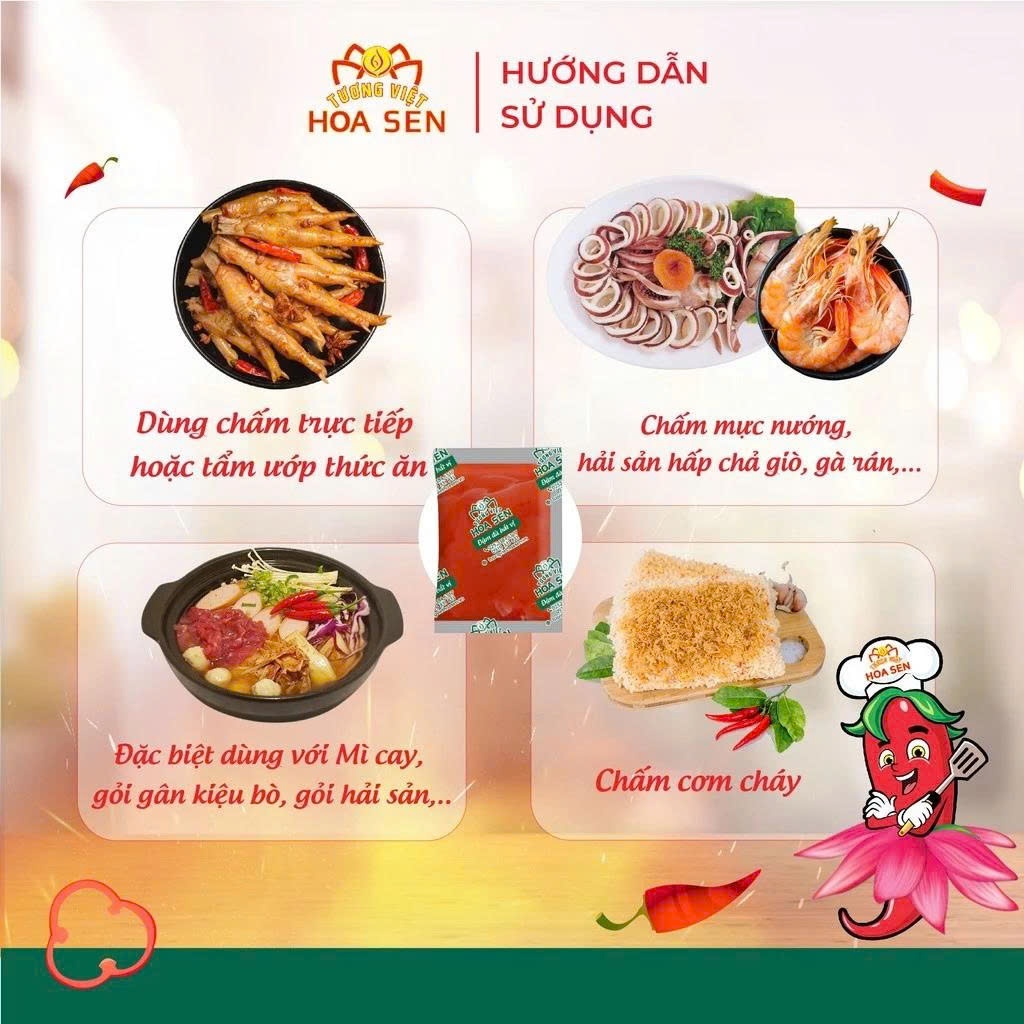 Thùng Tương ớt gói nhỏ 15g TV - Thùng 6 Túi 600 gói - Tương Việt Hoa Sen - Đậm đà bắt vị