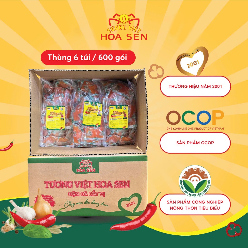 Thùng Tương ớt gói nhỏ 15g TV - Thùng 6 Túi 600 gói - Tương Việt Hoa Sen - Đậm đà bắt vị