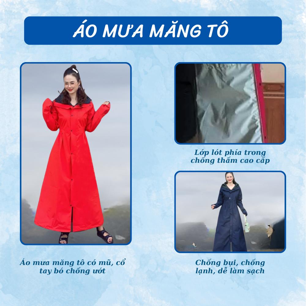 Áo mưa măng tô nữ 52A 2 lớp phong cách thời trang trẻ trung nặng động đi mưa và chống rét (Tuấn Phong)