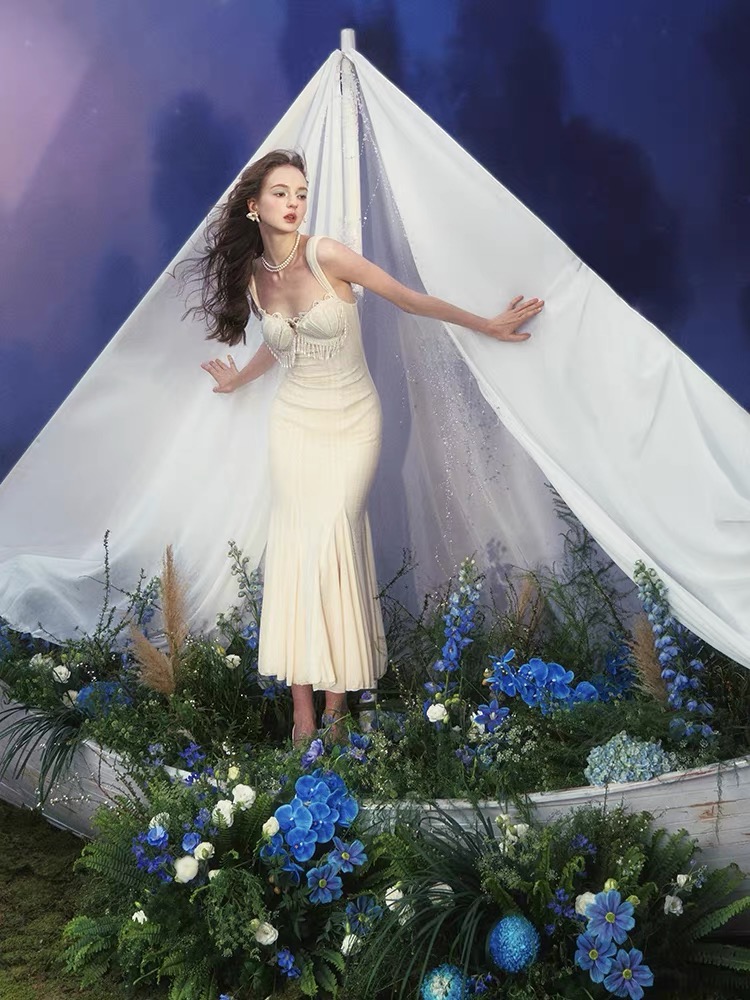 LaceMade váy ngọc trai ren cổ điển_Y48