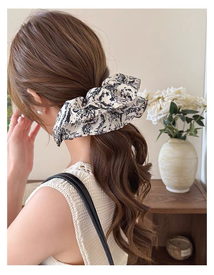 Thun buộc tóc nơ bản to họa tiết vintage_R02