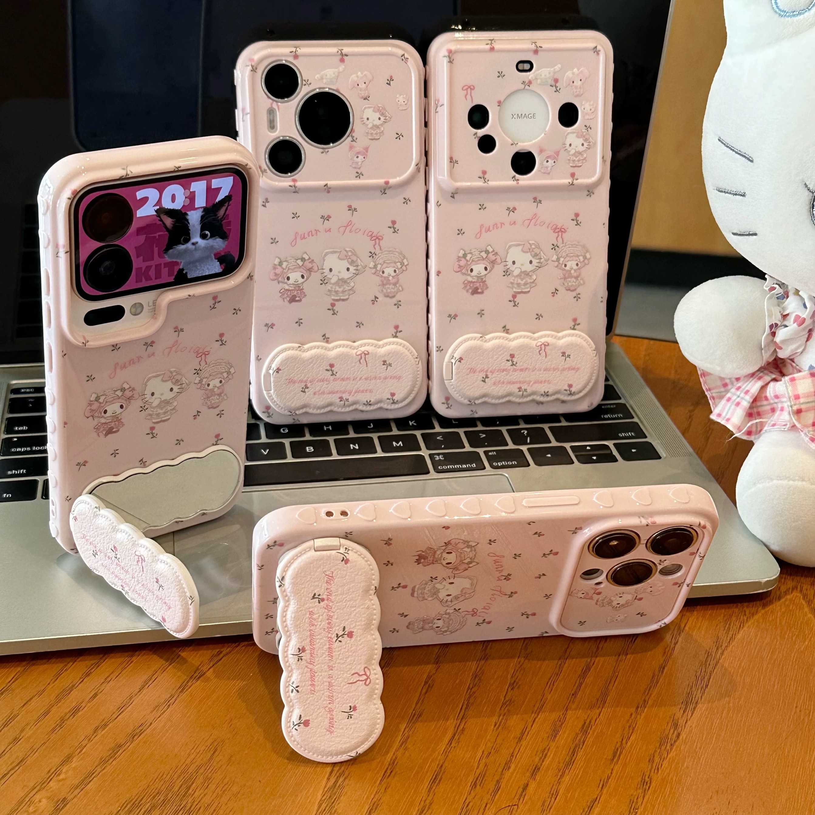 Ốp lưng Hello Kitty & My Melody hoa nhí kèm gương_O98 (Iphone, Huawei, Honor, OPPO, Vivo, Xiaomi & Redmi)