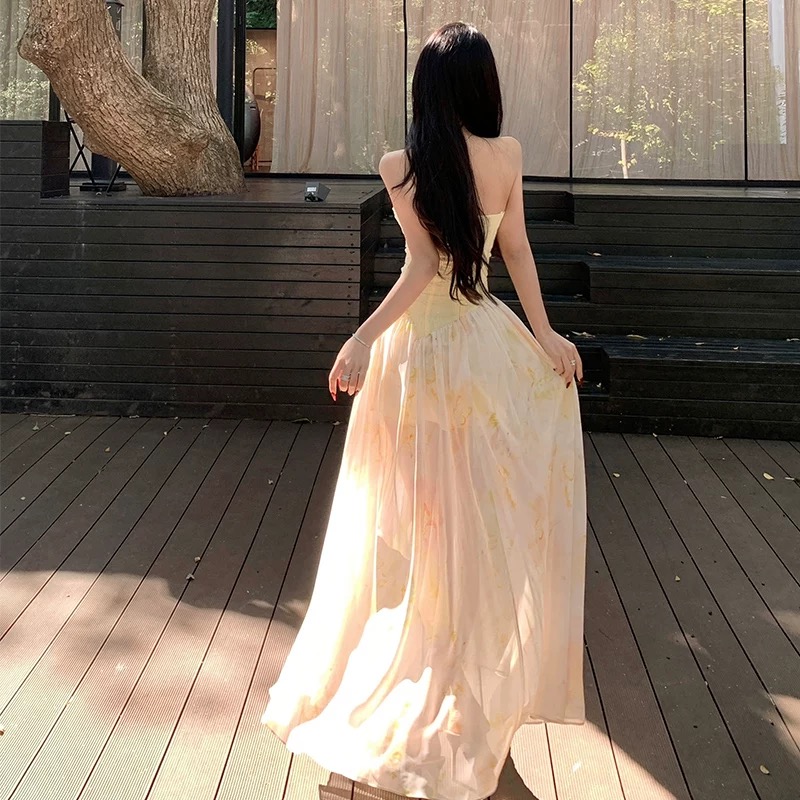 Váy cúp ngực voan tầng vàng kem tiểu thư_Y29