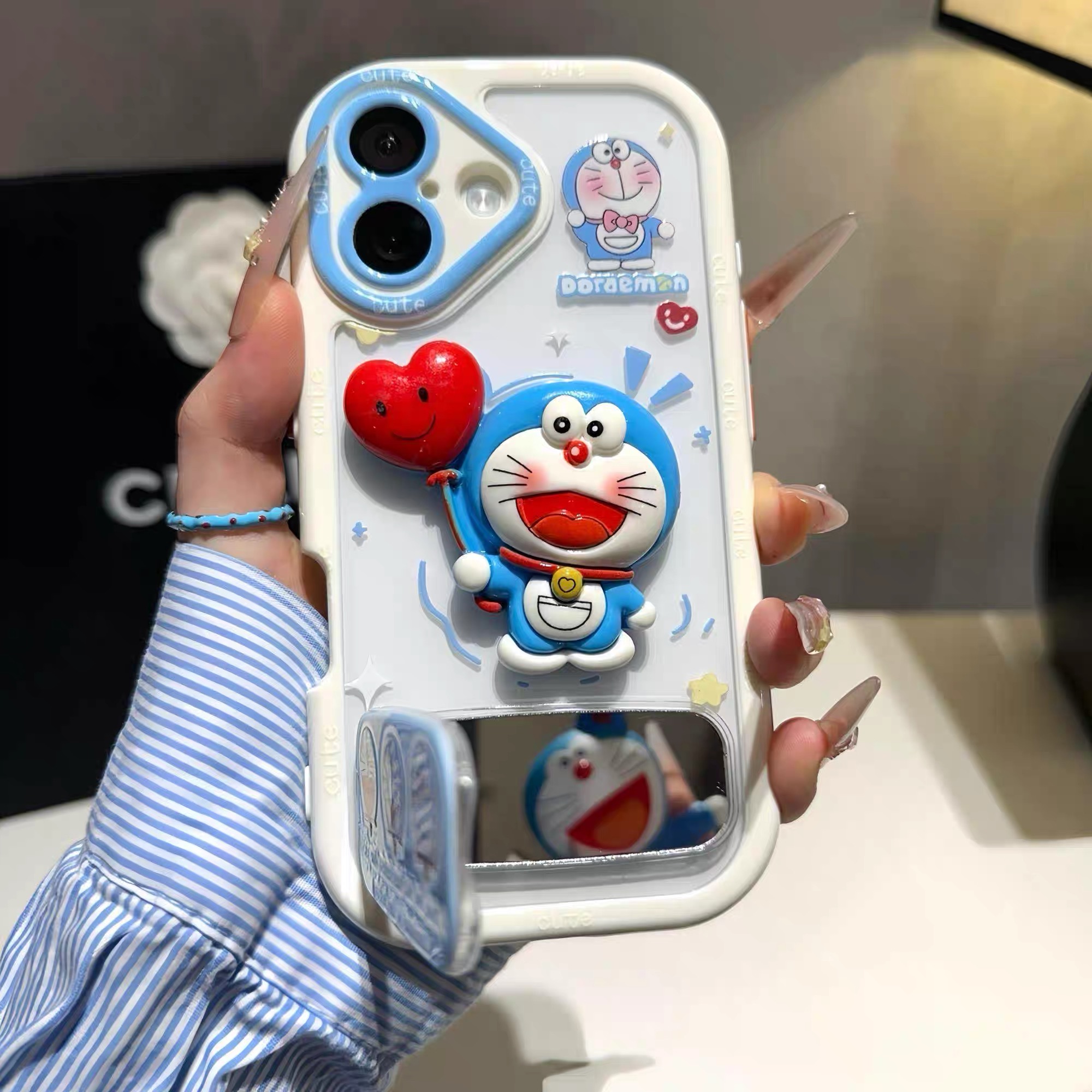 Ốp lưng Doraemon dễ thương kèm gương_O219 (Iphone, Huawei, Honor, OPPO, Vivo, Xiaomi & Redmi)