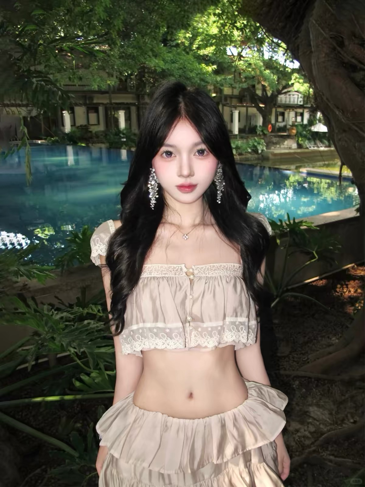 Váy maxi trễ vai phối bèo tầng nữ tính_Y115