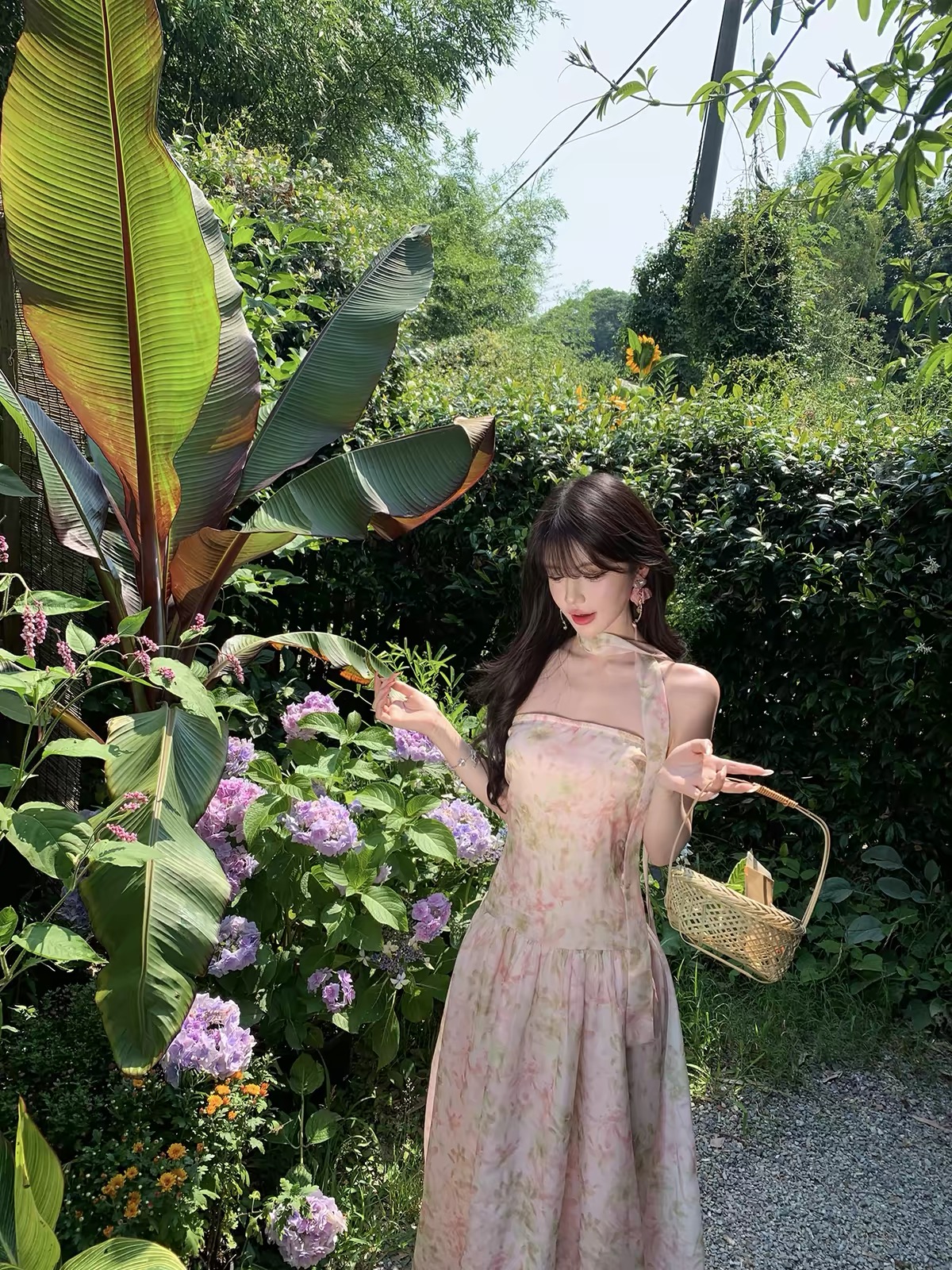 Váy hoa loang cúp ngực dáng dài_Y119