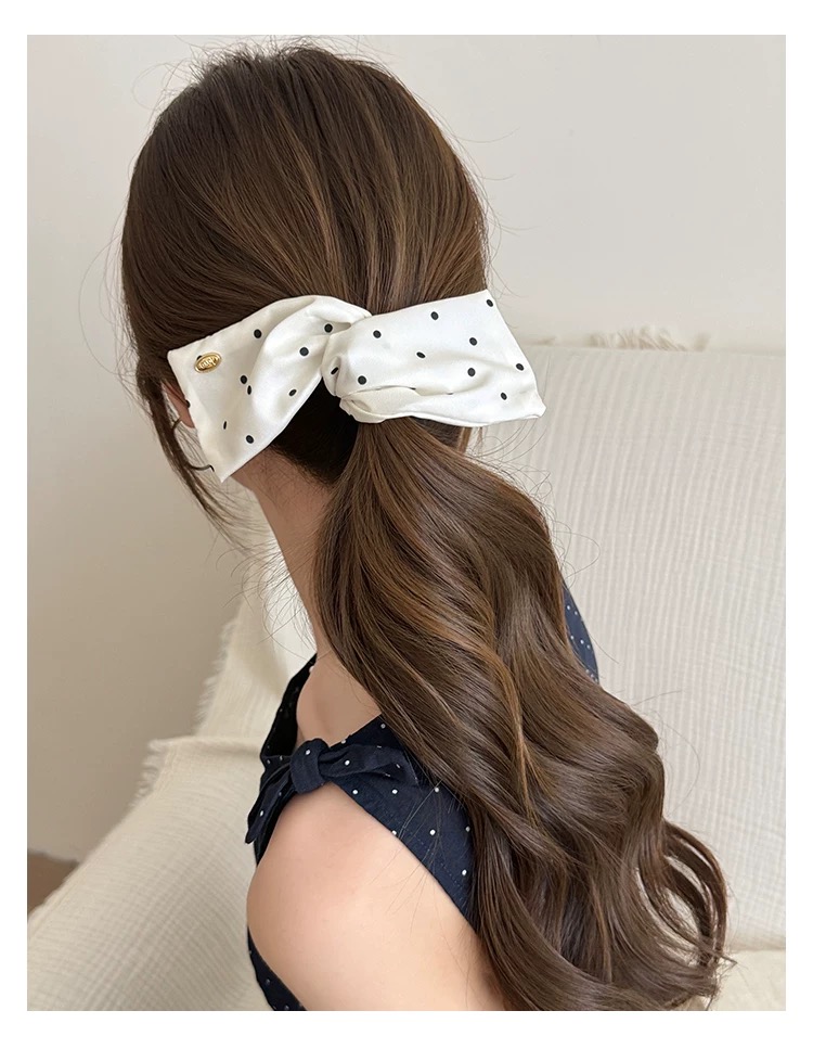 Kẹp tóc nơ satin chấm bi_T12
