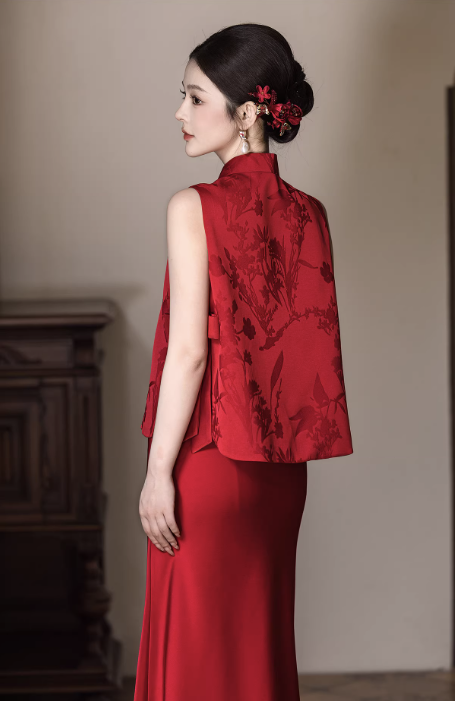 Sườn xám gấm phối váy dài thanh lịch_I51