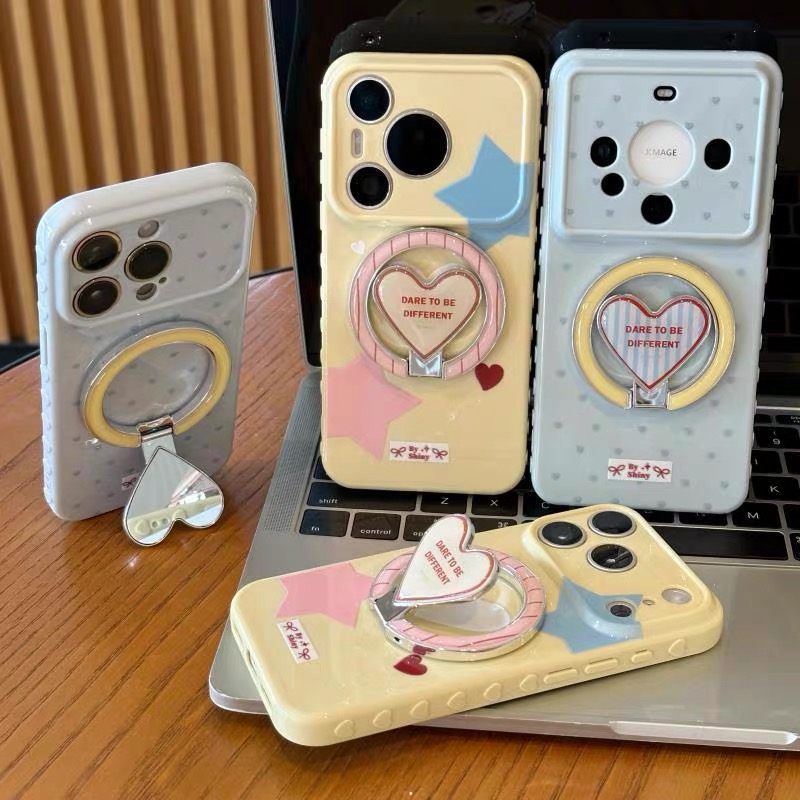 Ốp lưng điện thoại hình trái tim, họa tiết pastel dễ thương kèm giá đỡ điện thoại_O154 (Iphone, Huawei, Honor, OPPO, Vivo, Xiaomi & Redmi)
