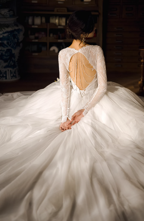 Váy cưới tay ren lưng hở sang trọng_I02