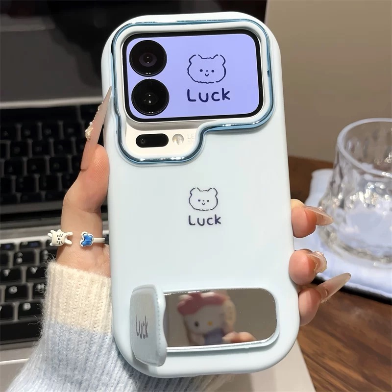 Ốp lưng Gấu Luck kèm gương_O124 (Iphone, Huawei, Honor, OPPO, Vivo, Xiaomi & Redmi)