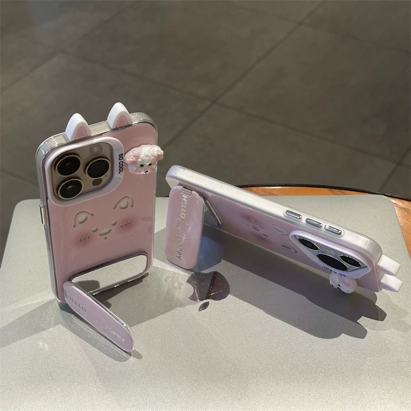 Ốp lưng Hello Poppy tai mèo kèm gương gập_O16 (Iphone, Huawei, Honor, OPPO, Vivo, Xiaomi & Redmi)