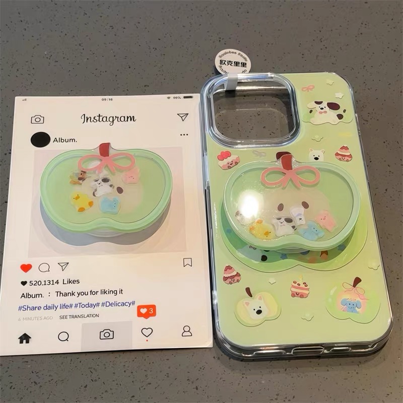 Ốp lưng táo họa tiết dễ thương kèm giá đỡ điện thoại_O233 (Iphone, Huawei, Honor, OPPO, Vivo, Xiaomi & Redmi)