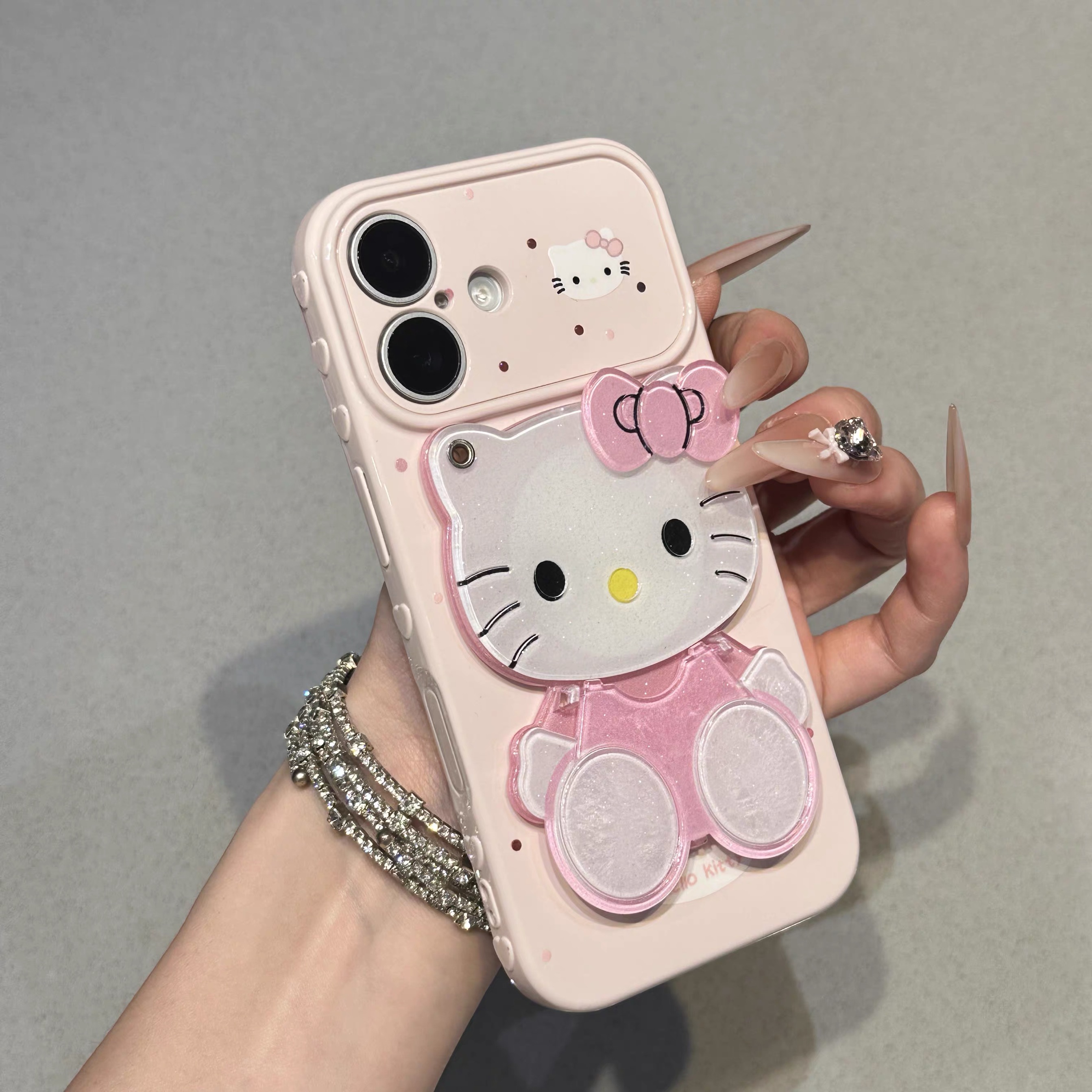 Ốp lưng điện thoại Hello Kitty kèm gương_O167 (Iphone, Huawei, Honor, OPPO, Vivo, Xiaomi & Redmi)