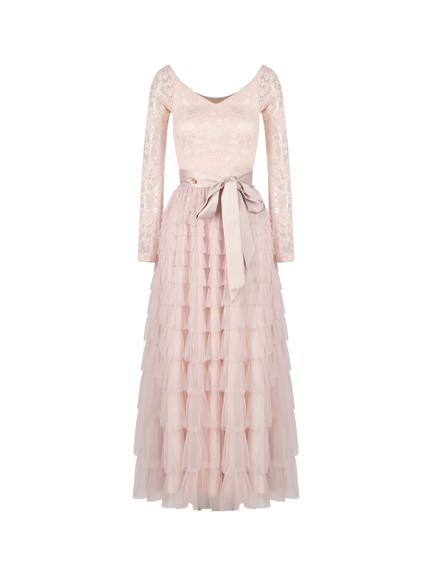 Váy ren tầng dáng dài thắt nơ eo tiểu thư_Y11