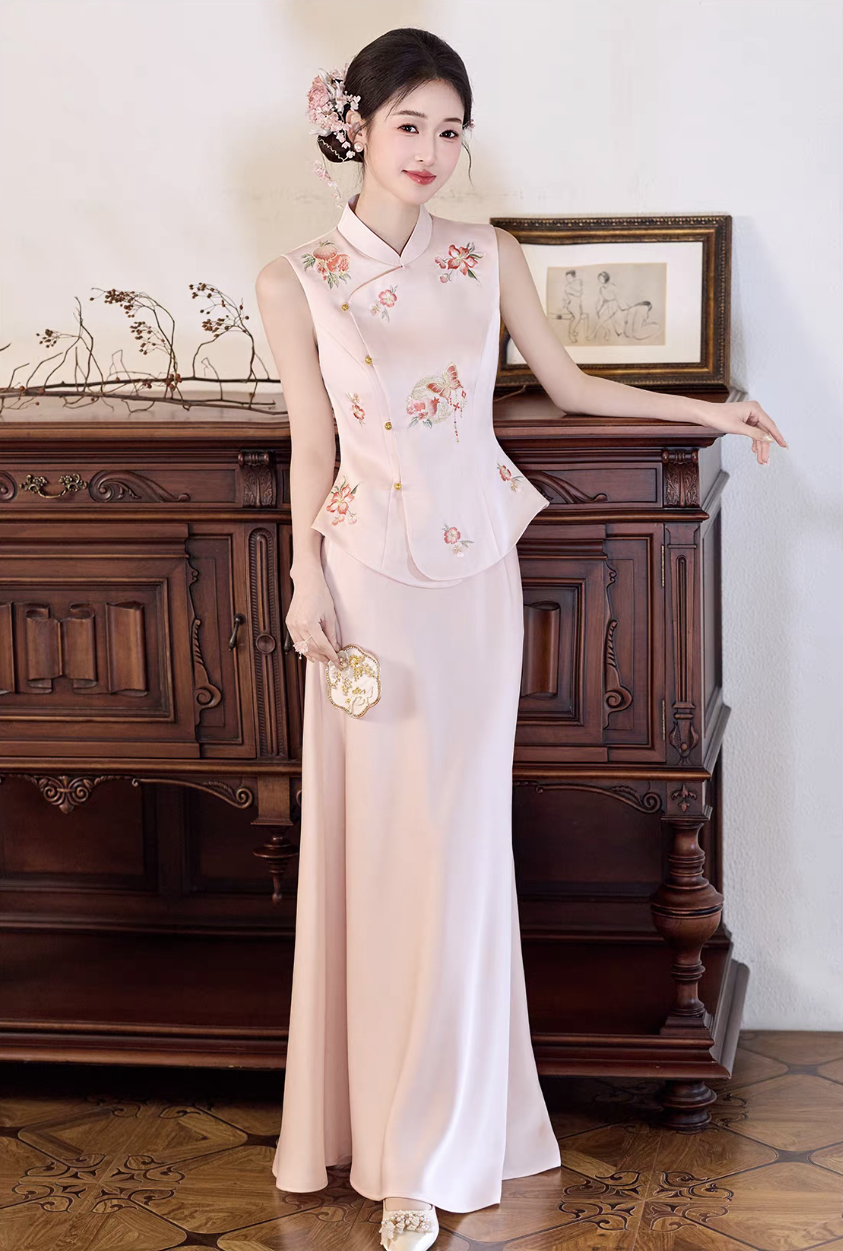 Sườn xám dáng ôm thêu hoa_I44