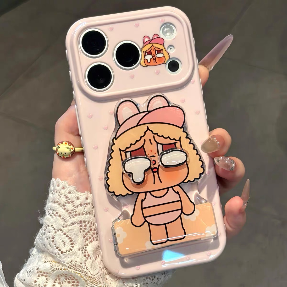 Ốp lưng cô gái hoạt hình kèm gương_O180 (Iphone, Huawei, Honor, OPPO, Vivo, Xiaomi & Redmi)
