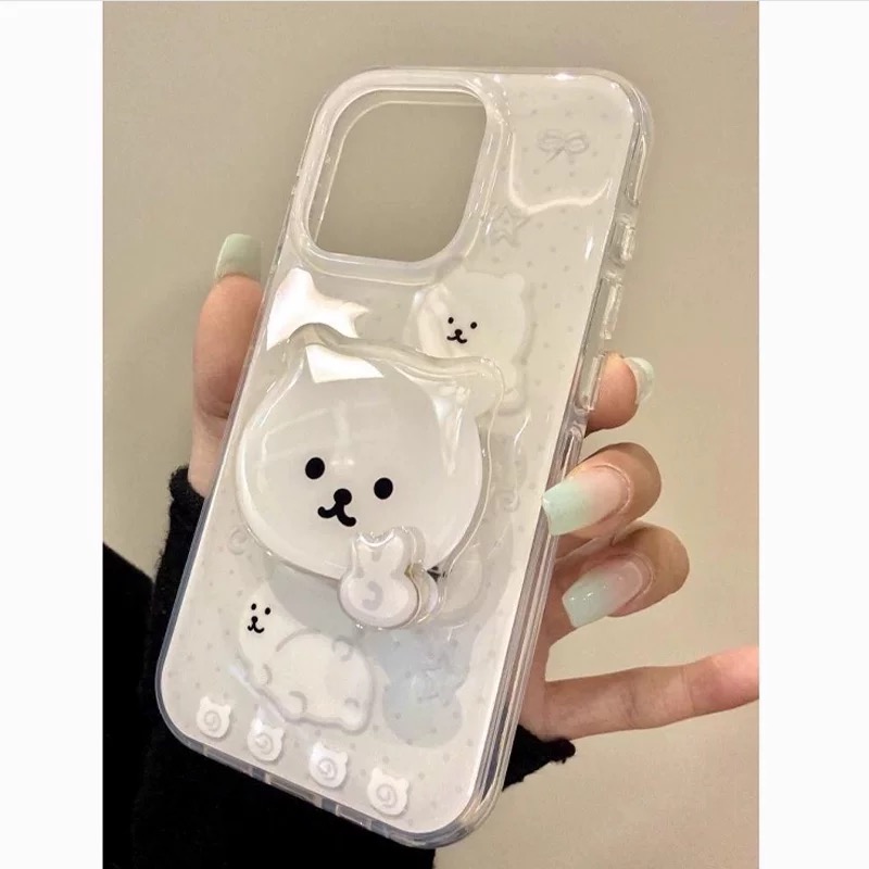 Ốp lưng gấu trắng kèm giá đỡ_O26 (Iphone, Huawei, Honor, OPPO, Vivo, Xiaomi & Redmi)