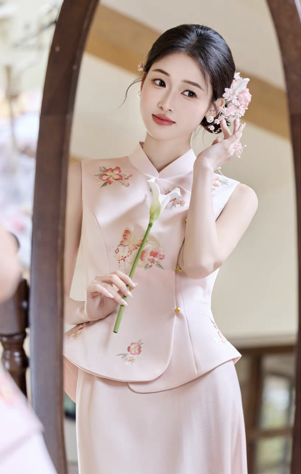 Sườn xám dáng ôm thêu hoa_I44