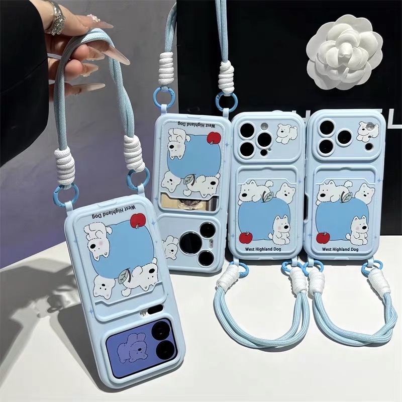 Ốp lưng điện thoại hoạt hình Gấu Trắng xanh pastel kèm dây đeo_O163