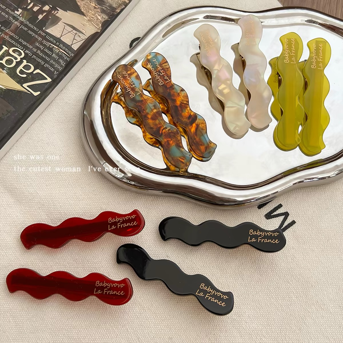 Kẹp tóc bản dẹt gợn sóng phong cách vintage_H02