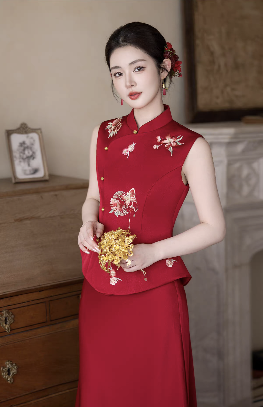 Sườn xám dáng ôm thêu hoa_I44