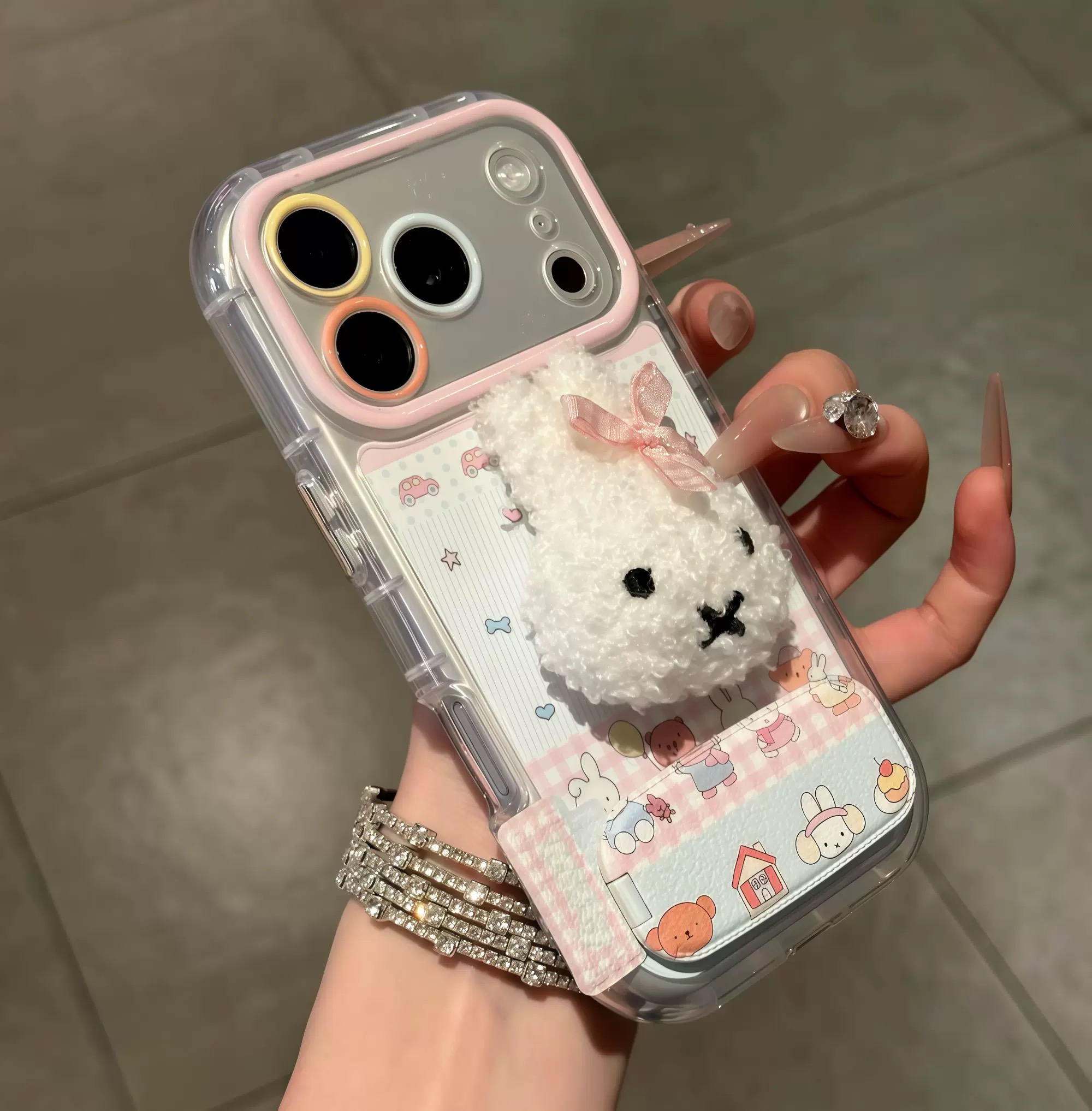 Ốp lưng Miffy bông nơ hồng kèm gương_O97 (Iphone, Huawei, Honor, OPPO, Vivo, Xiaomi & Redmi)